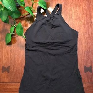 Lucy XS high neck, long black workout top